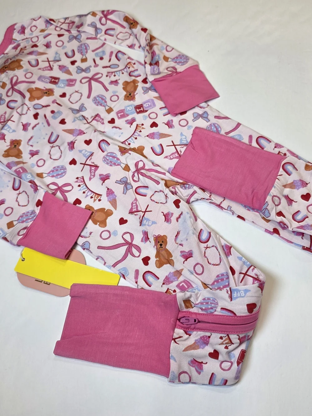 Remi & Friends Pink Teddy Bear Print Girl Kids Bamboo Zipper Convertible 18/24 M